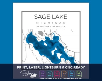Sage Lake MI Topographical Map | Print Ready Wall Decor | Multiple Layers | svg pdf ai eps png jpg g-code