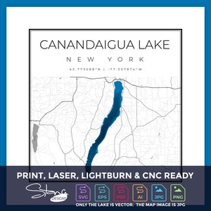Canandaigua Lake NY Topografische Kaart | Print Ready Wall Decor Meerdere lagen | svg pdf ai eps png jpg g-code
