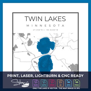 Twin Lakes MN Topografische Kaart | Print Ready Wall Decor Meerdere lagen | svg pdf ai eps png jpg