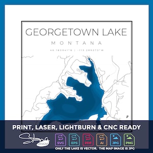 Georgetown Lake MT Topografische Kaart | Print Ready Wanddecoratie | Meerdere lagen | svg pdf ai eps png jpg g-code