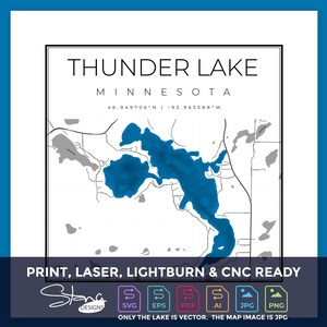 Thunder Lake MN Topographical Map | Print Ready Wall Decor | Multiple Layers | svg pdf ai eps png jpg