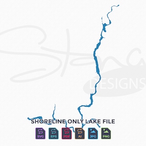 Lake Roosevelt WA Shoreline Only Map | Single Layer | svg pdf ai eps png jpg | Cricut Glowforge Laser