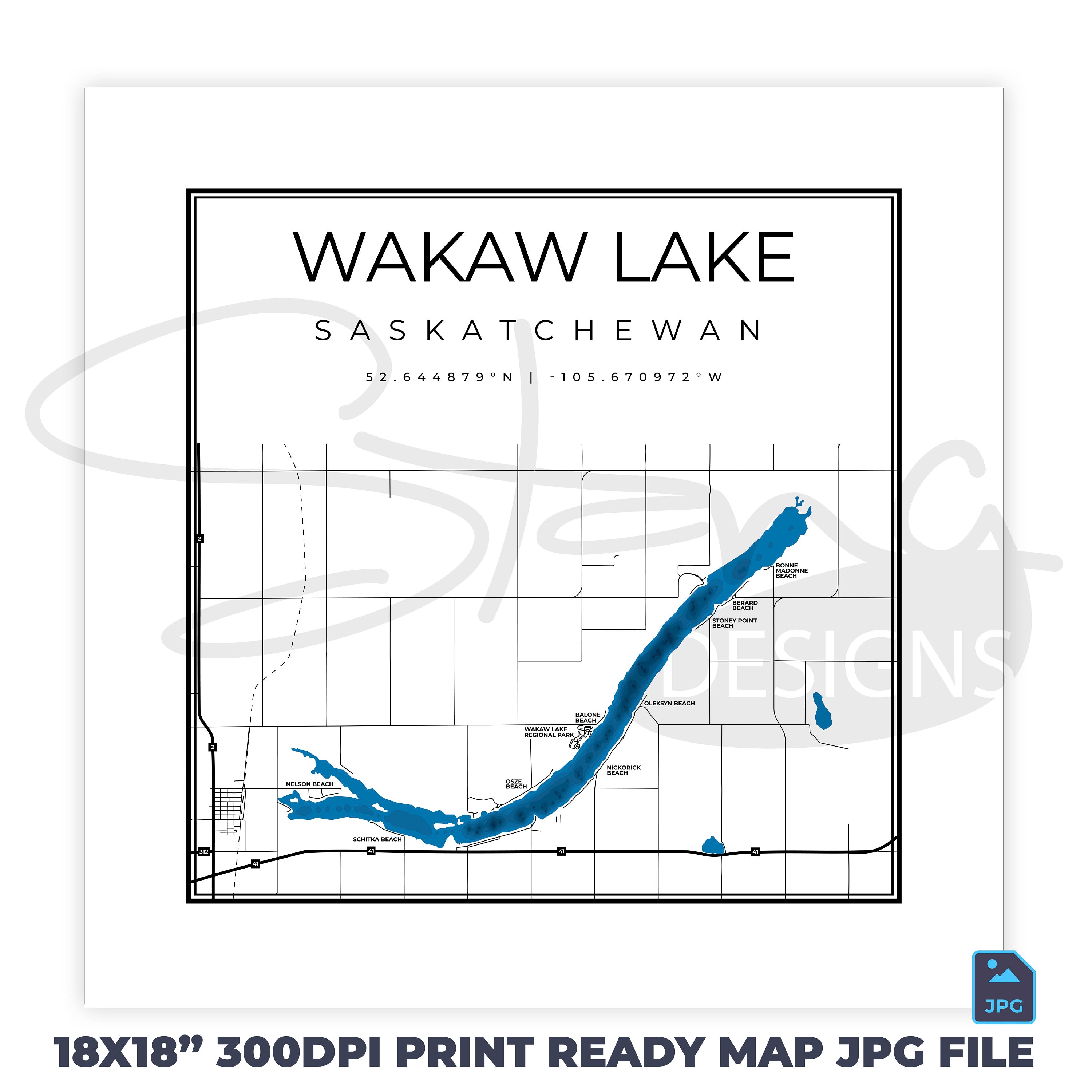 Wakaw Lake SK Topographical Map Print Ready Wall Decor Multiple Layers