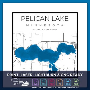 Pelican Lake Otter Tail Co MN Topografische Kaart | Print Ready Wall Decor Meerdere lagen | svg pdf ai eps png jpg g-code
