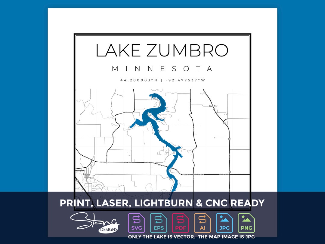 Lake Zumbro MN Topographical Map Print Ready Wall Decor Etsy
