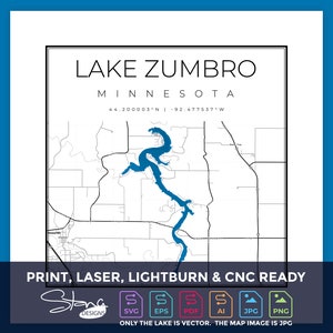 Topografische kaart Van Het Zumbro MNmeer | Print Ready Wall Decor Meerdere lagen | svg pdf ai eps png jpg