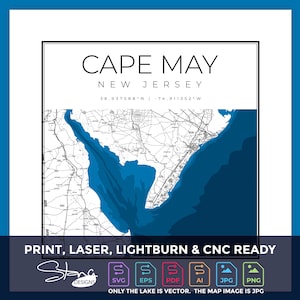 Cape May,NJ Topografische Kaart | Print Ready Wanddecoratie | Meerdere lagen | svg pdf ai eps png jpg g-code