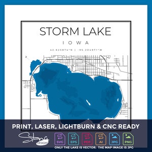 Storm Lake IA Topografische Kaart | Print Ready Wall Decor Meerdere lagen | svg pdf ai eps png jpg g-code