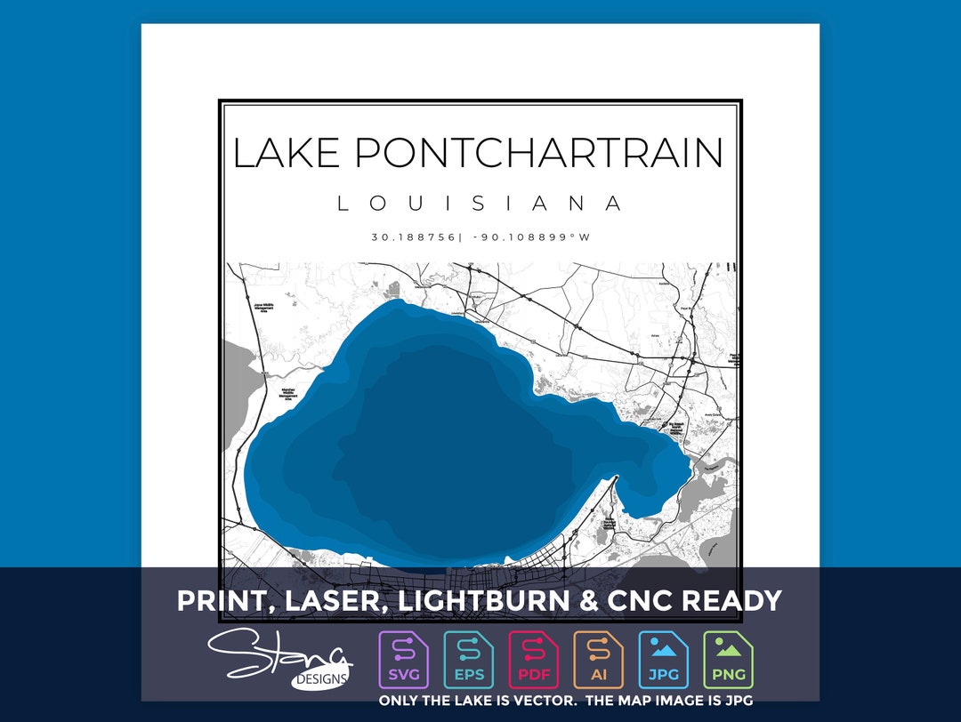 Lake Pontchartrain LA Topographical Map Print Ready Wall Decor Multiple