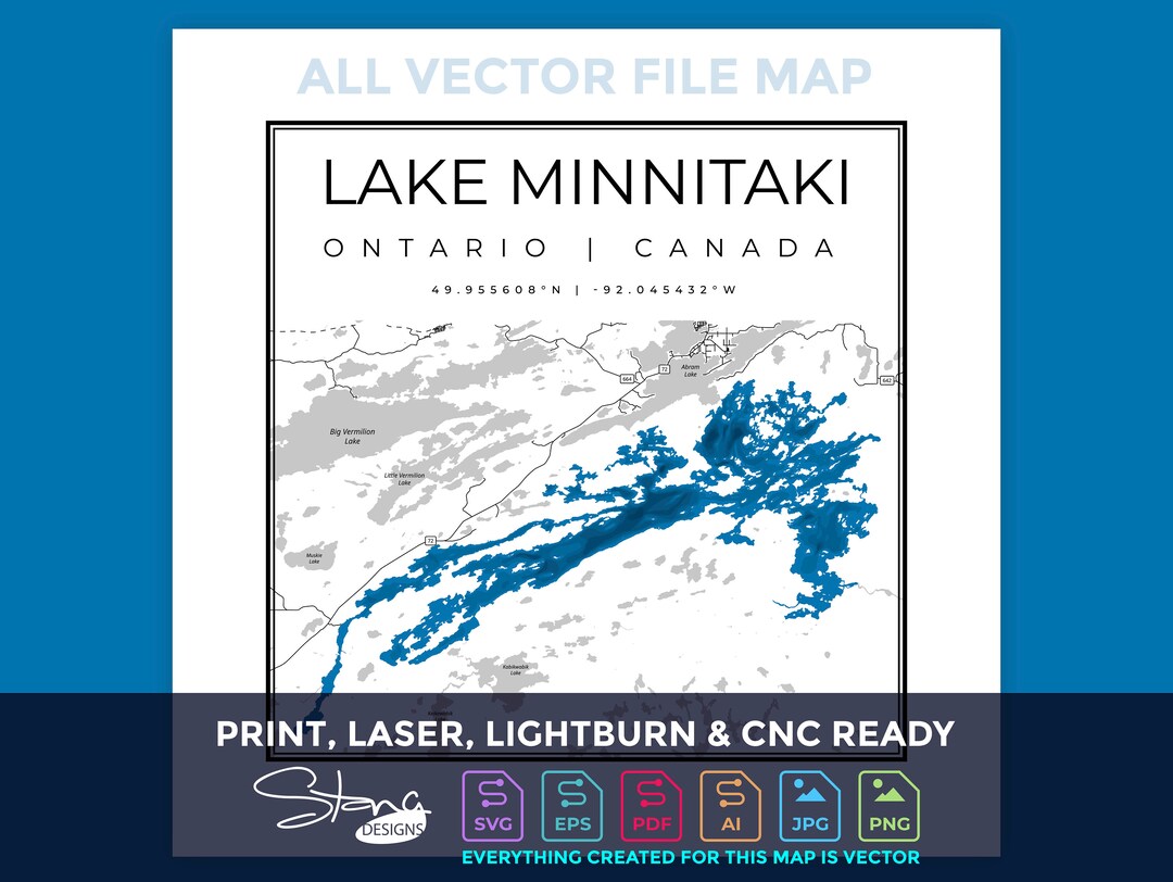 Lake Minnitaki Ontario Canada Topographical Map Print Ready Wall Decor