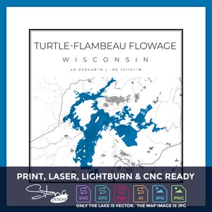 Turtle-Flambeu WI Topografische Kaart | Print Ready Wall Decor Meerdere lagen | svg pdf ai eps png jpg