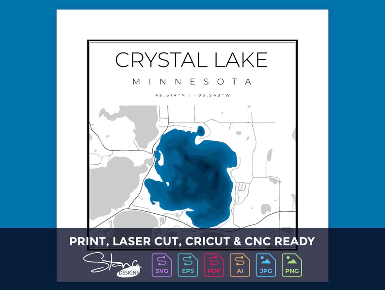 Crystal Lake MN Topographical Map Print Ready Wall Decor Etsy