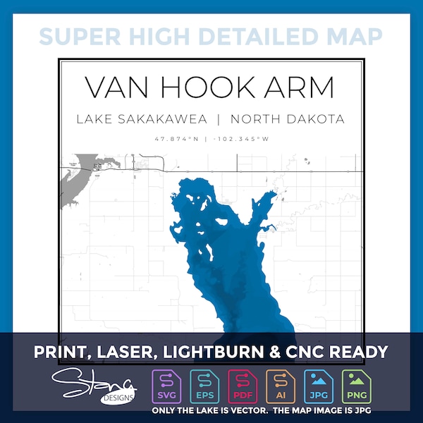 Pdf Map of Lake Sakakawea Etsy