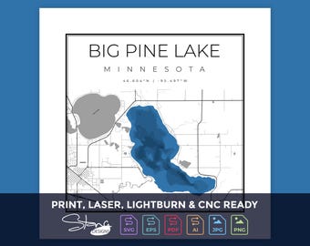 Big Pine Lake MN Topographical Map | Print Ready Wall Decor | Multiple Layers | svg pdf ai eps png jpg