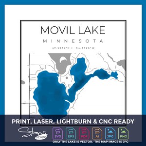 Movil Lake MN Topographical Map | Print Ready Wall Decor | Multiple Layers | svg pdf ai eps png jpg