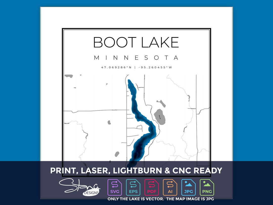 Boot Map Boot Lake MN Topographical Map | Print Ready Wall Decor | Multiple ...