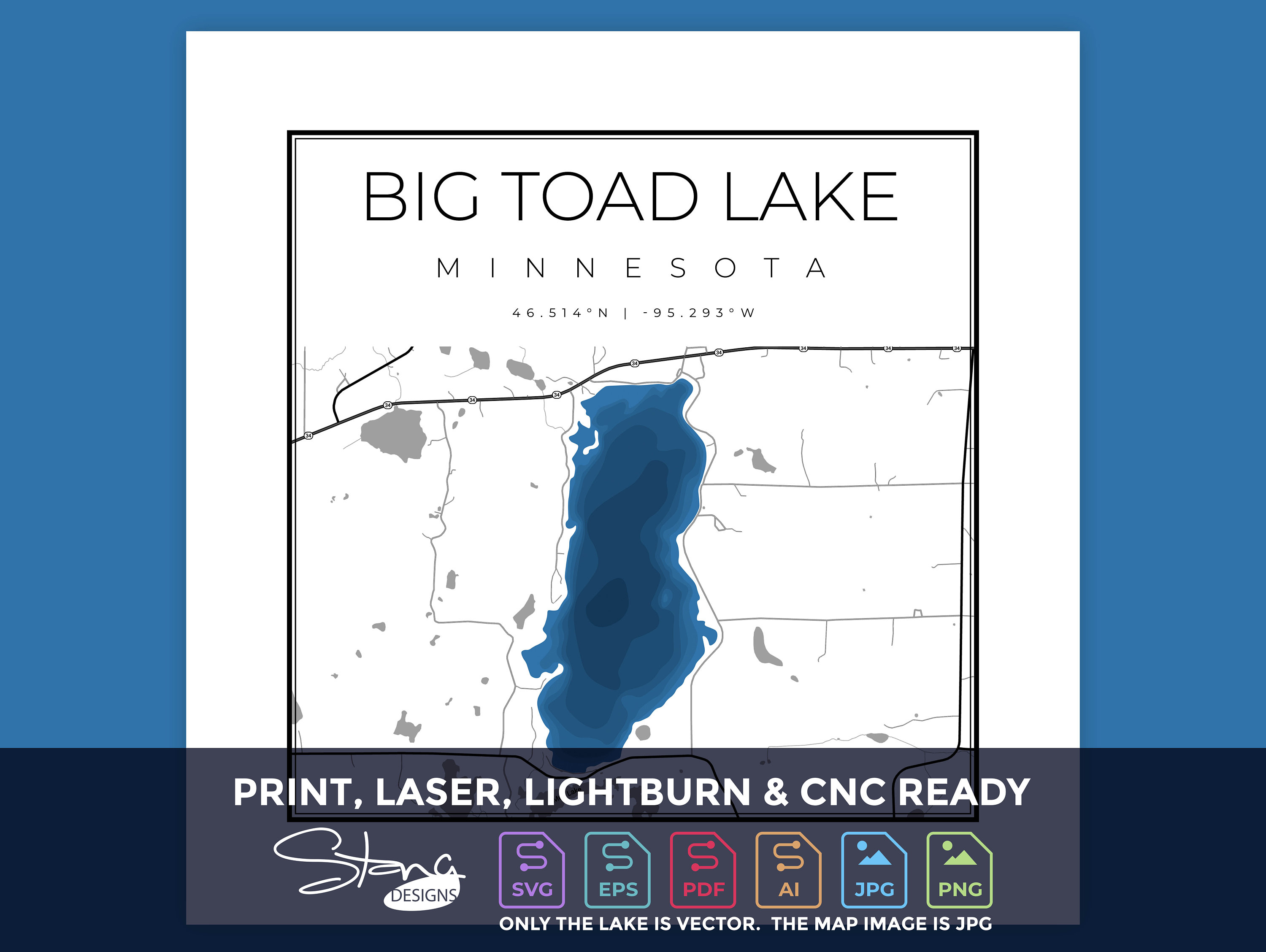 Big Toad Lake, MN Topographical Map Print Ready Wall Decor Multiple