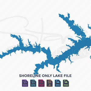 Lac Bob Sandlin Lac Cypress Springs TX Shoreline seulement Carte | Couche unique | svg pdf ai eps png jpg | Laser Cricut Glowforge