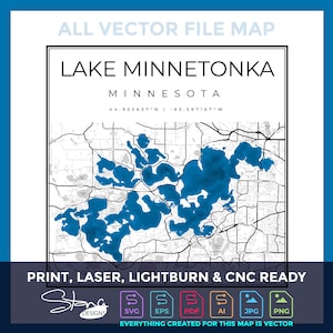 Lake Minnetonka MN topografische kaart | Print klaar wanddecoratie | Meerdere lagen | svg pdf ai eps png jpg g-code