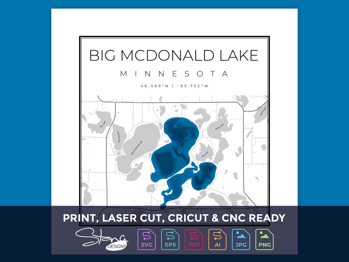 Big Mcdonald Lake MN Topographical Map Print Ready Wall Etsy