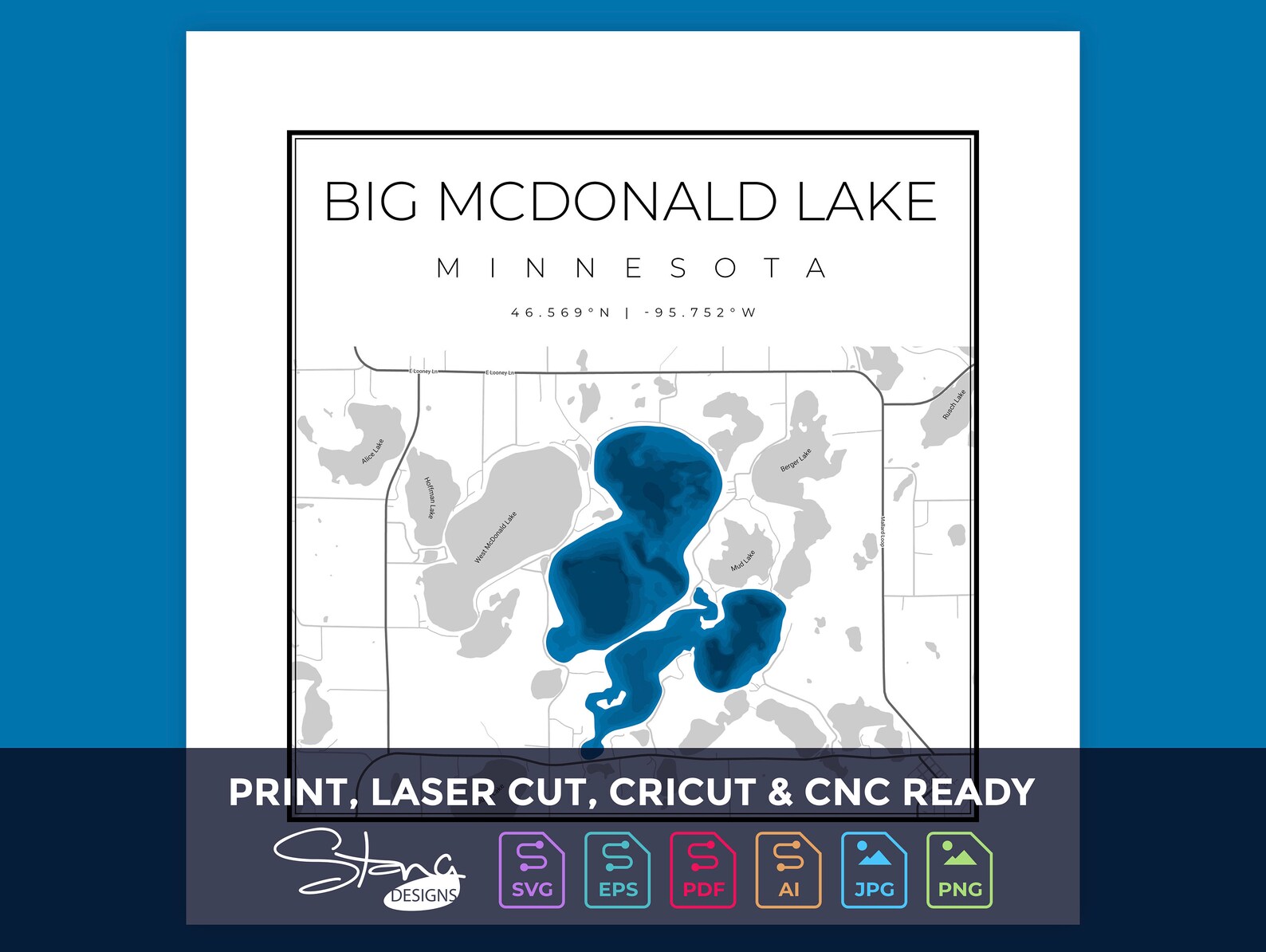Big Mcdonald Lake MN Topographical Map Print Ready Wall Etsy