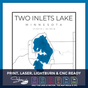 Two Inlets Lake MN Topographical Map | Print Ready Wall Decor | Multiple Layers | svg pdf ai eps png jpg