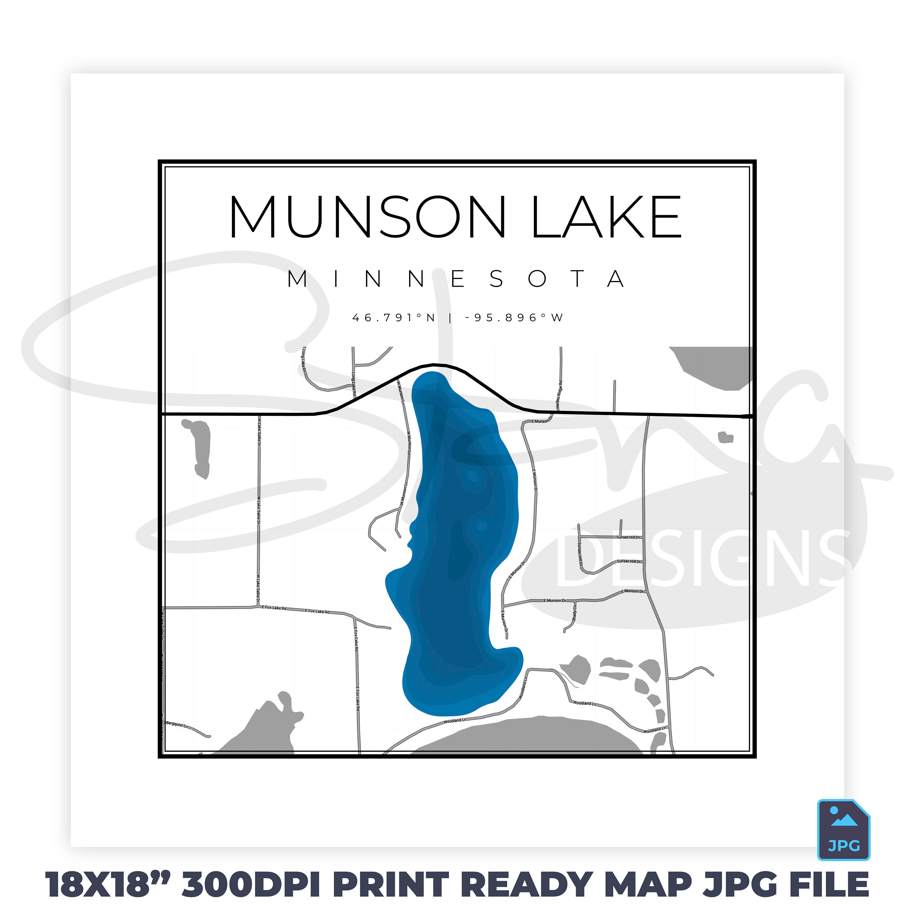 Munson Lake MN Topographical Map Print Ready Wall Decor Multiple Layers Svg Pdf Ai Eps Png Jpg