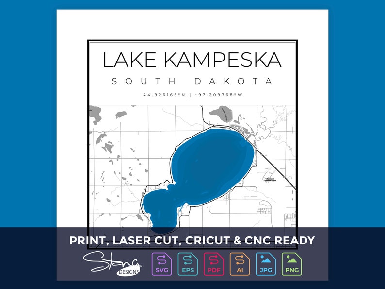Lake Kameska SD Topographical Map | Print Ready Wall Decor | Multiple ...