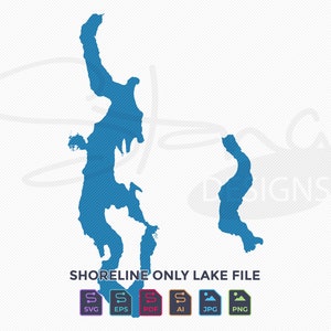 Lake Washington Lake Sammamish WA Shoreline Only Map | Single Layer | svg pdf ai eps png jpg | Cricut Glowforge Laser