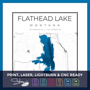 Flathead Lake MN Topographical Map | Print Ready Wall Decor | Multiple Layers | svg pdf ai eps png jpg