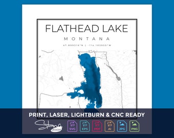 Flathead Lake MN Topographical Map | Print Ready Wall Decor | Multiple Layers | svg pdf ai eps png jpg