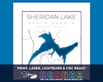 Lake Sheridan SD Topographical Map | Print Ready Wall Decor | Multiple Layers | svg pdf ai eps png jpg g-code