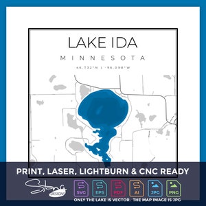 Lake Ida MN Topographical Map / Print Ready Wall Decor / Multiple Layers / svg pdf ai eps png jpg