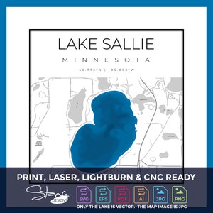 Lake Sallie MN Topographical Map | Print Ready Wall Decor | Multiple Layers | svg pdf ai eps png jpg