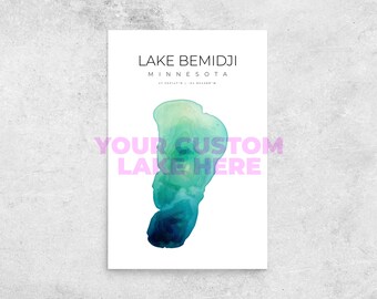 Poster Paper CUSTOM MADE Watercolor Lake Shoreline Print