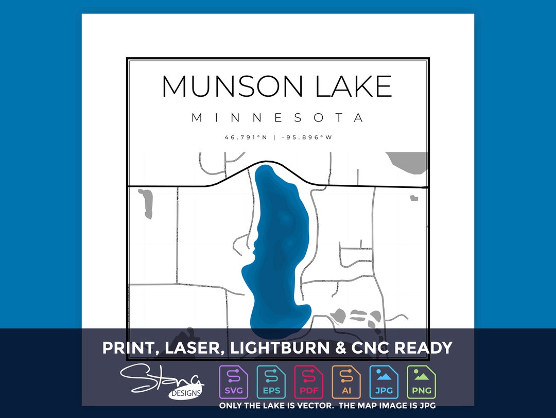 Munson Lake MN Topographical Map Print Ready Wall Decor Multiple Layers
