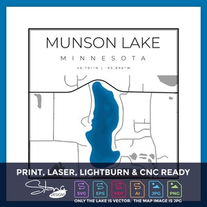 Munson Lake MN Topografische Kaart | Print Ready Wall Decor Meerdere lagen | svg pdf ai eps png jpg