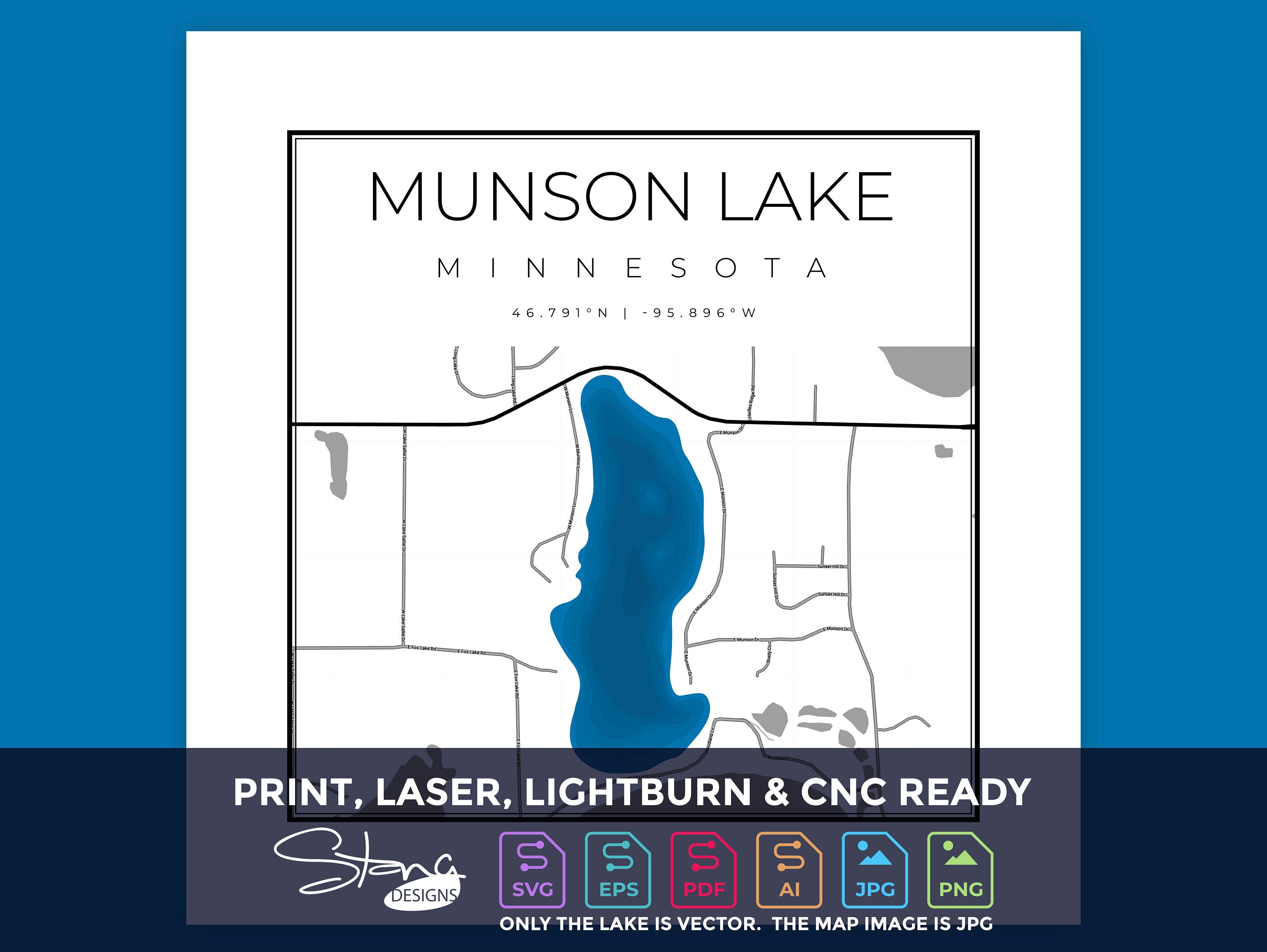 Munson Lake MN Topographical Map Print Ready Wall Decor Multiple Layers