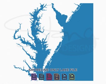 Chesapeake Bay Shoreline Only Map | Single Layer | svg pdf ai eps png jpg | Cricut Glowforge Laser