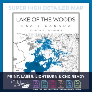 Lake of the Woods MN Kanada Topographische Karte | Druck Fertige Wand dekor | Mehrere Schichten | svg pdf ai eps png jpg g-code