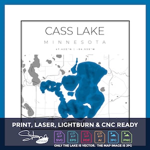 Cass Lake MN Topografische Kaart | Print Ready Wanddecoratie | Meerdere lagen | svg pdf ai eps png jpg g-code