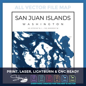 Topografische kaart San Juan-eilanden WA | Klaar voor afdrukken muurdecoratie | Meerdere lagen | svg pdf ai eps png jpg g-code