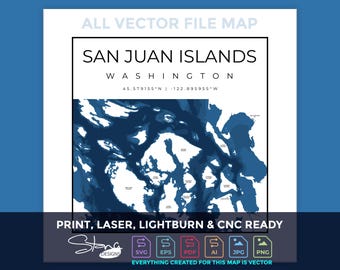 San Juan Islands WA Topographical Map | Print Ready Wall Decor | Multiple Layers | svg pdf ai eps png jpg g-code