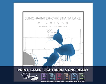 Juno-Painter-Christiana Lake MI Topographical Map | Print Ready Wall Decor | Multiple Layers | svg pdf ai eps png jpg g-code