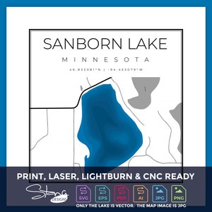 Sanborn Lake MN Topographical Map | Print Ready Wall Decor | Multiple Layers | svg pdf ai eps png jpg