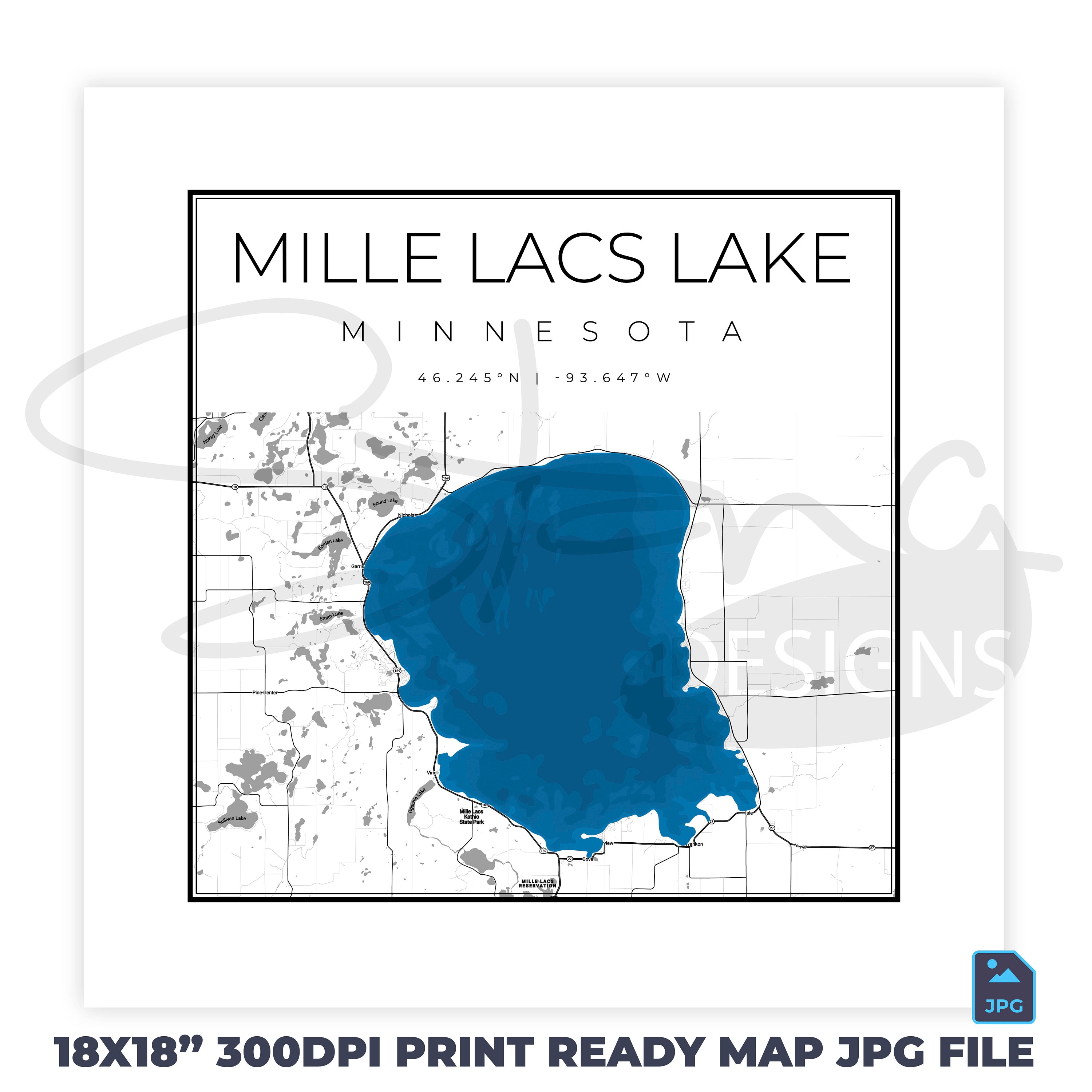 Mille Lacs Lake MN Topographical - Il Fullxfull.4643362856 3swn
