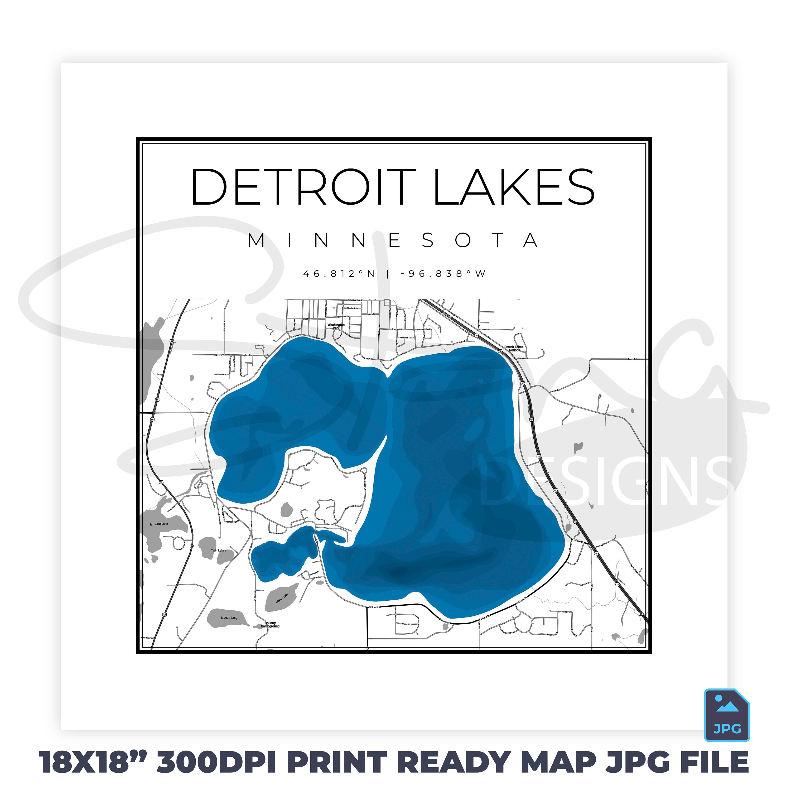 Detroit Lake MN Topographical Map Print Ready Wall Decor Etsy