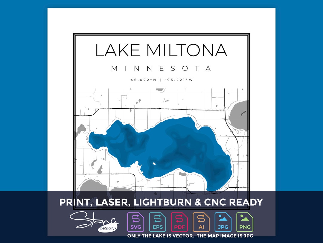 Lake Miltona MN Topographical Map Print Ready Wall Decor Multiple