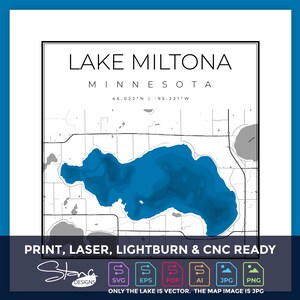 Lake Miltona MN topografische kaart | Afdrukklaar wanddecor | Meerdere lagen | SVG PDF AI EPS PNG JPG