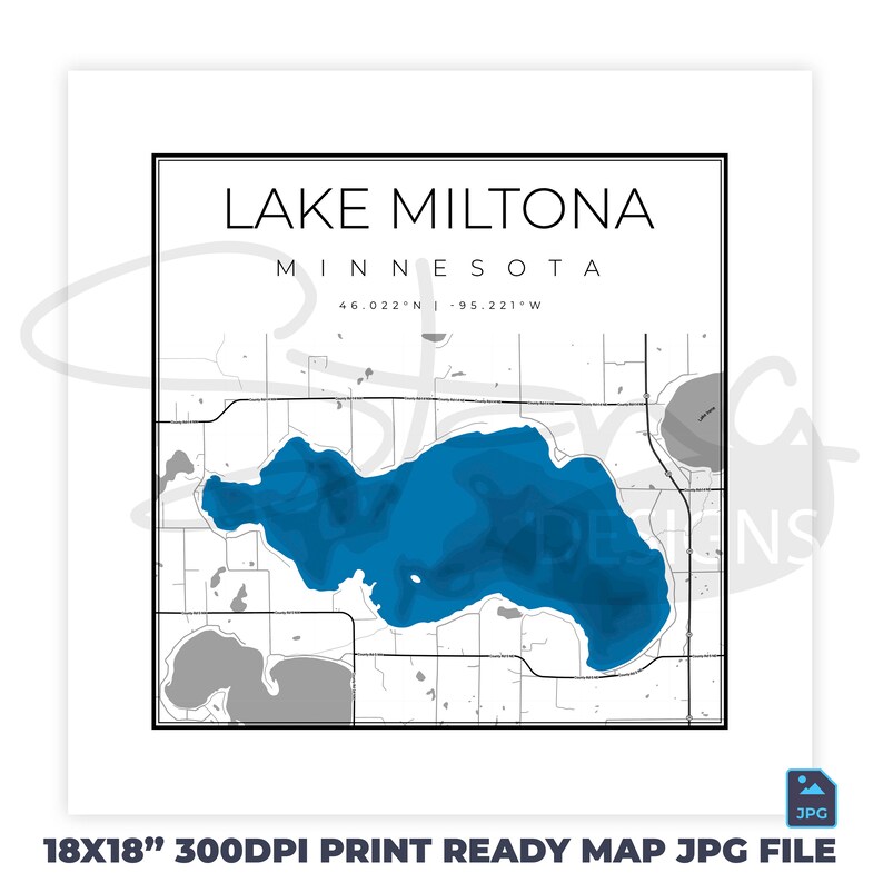 Lake Miltona MN Topographical Map Print Ready Wall Decor Etsy